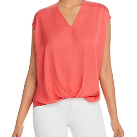 NWT Kenneth Cole Coral V-Neck High Low Blouse - Picture 1 of 9